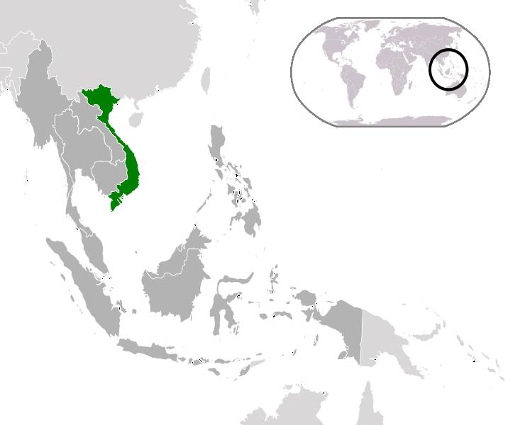 Vietnam - umístnění na mapě světa